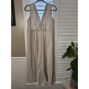 Chicwish Dress Womens Small Beige Linen Button Front Maxi Sundress Boho Pockets